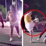 Mujer se vuelve viral por defender a su esposo de una golpiza con una patada voladora Mujer se vuelve viral por defender a su esposo de una golpiza con una patada voladora
