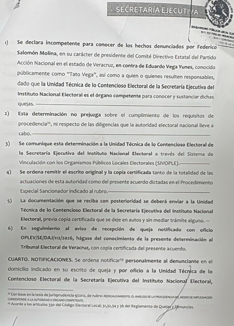 OPLE declara improcedente queja del PAN contra Eduardo «Tato» Vega