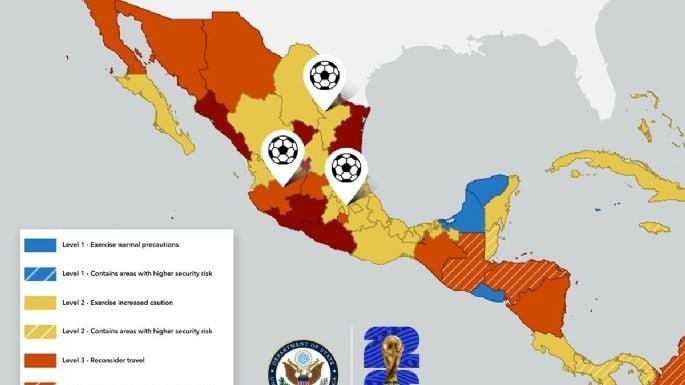A dos días del Mundial, EU publica “mapa de riesgo” de México y pide no viajar a seis estados A dos días del Mundial, EU publica “mapa de riesgo” de México y pide no viajar a seis estados