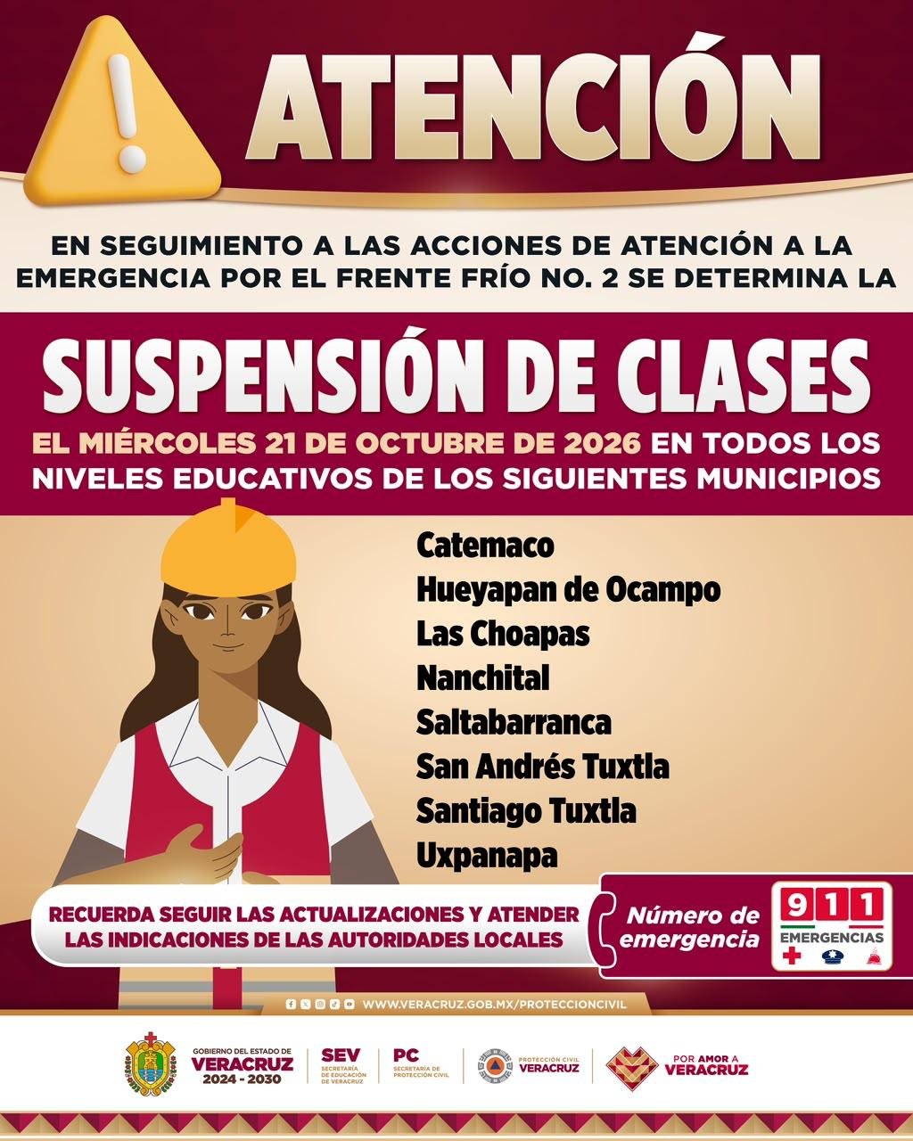 Continúa suspensión de clases en 8 municipios en el sur de Veracruz Continúa suspensión de clases en 8 municipios en el sur de Veracruz