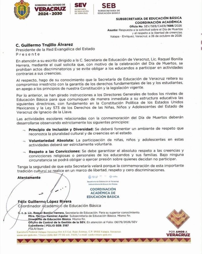 Celebración de Día de Muertos será voluntaria en escuelas de Veracruz Celebración de Día de Muertos será voluntaria en escuelas de Veracruz